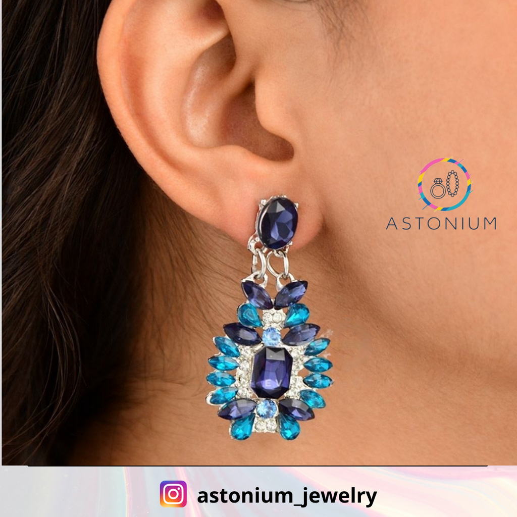 Midnight Ocean Blue Studded Statement Earrings