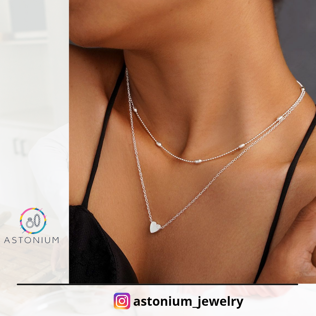 Charming beauty double layered Heart necklace- Silver color