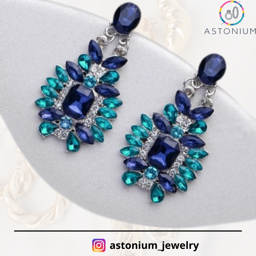 Midnight Ocean Blue Studded Statement Earrings