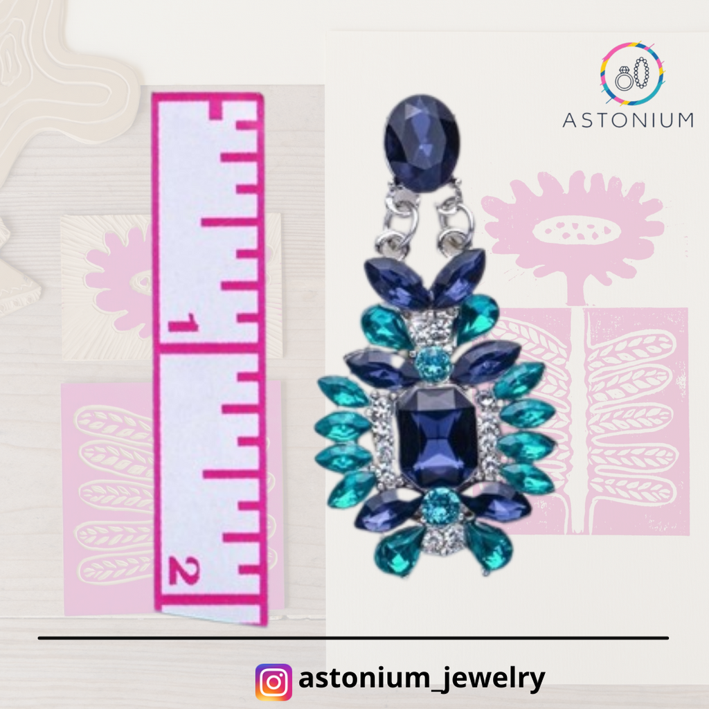Midnight Ocean Blue Studded Statement Earrings