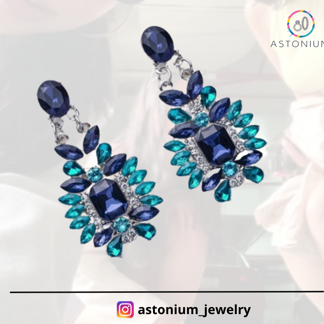 Midnight Ocean Blue Studded Statement Earrings