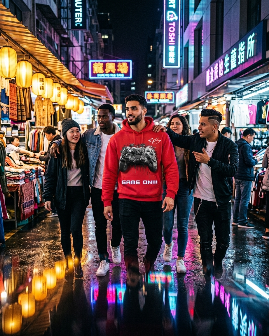 Red game on hoodie with Black bleeding controller
