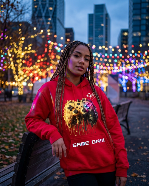 Red game on hoodie with Blocks Controller