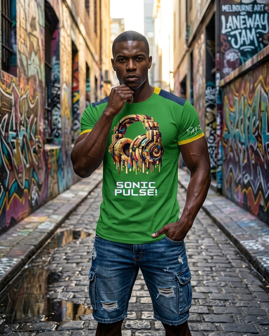 Green Sonic Pulse Drop Cut T-Shirt: with one free Activewear T-shirt