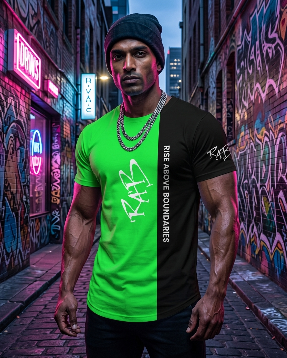 Green Black Split Drop Cut T-shirt: with one free Activewear T-shirt