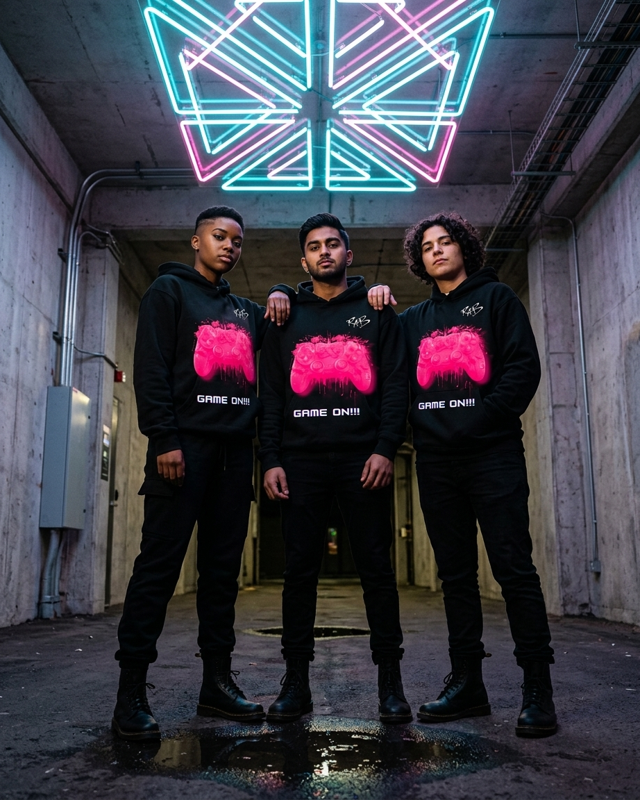 Black game on hoodie with Pink bleeding controller