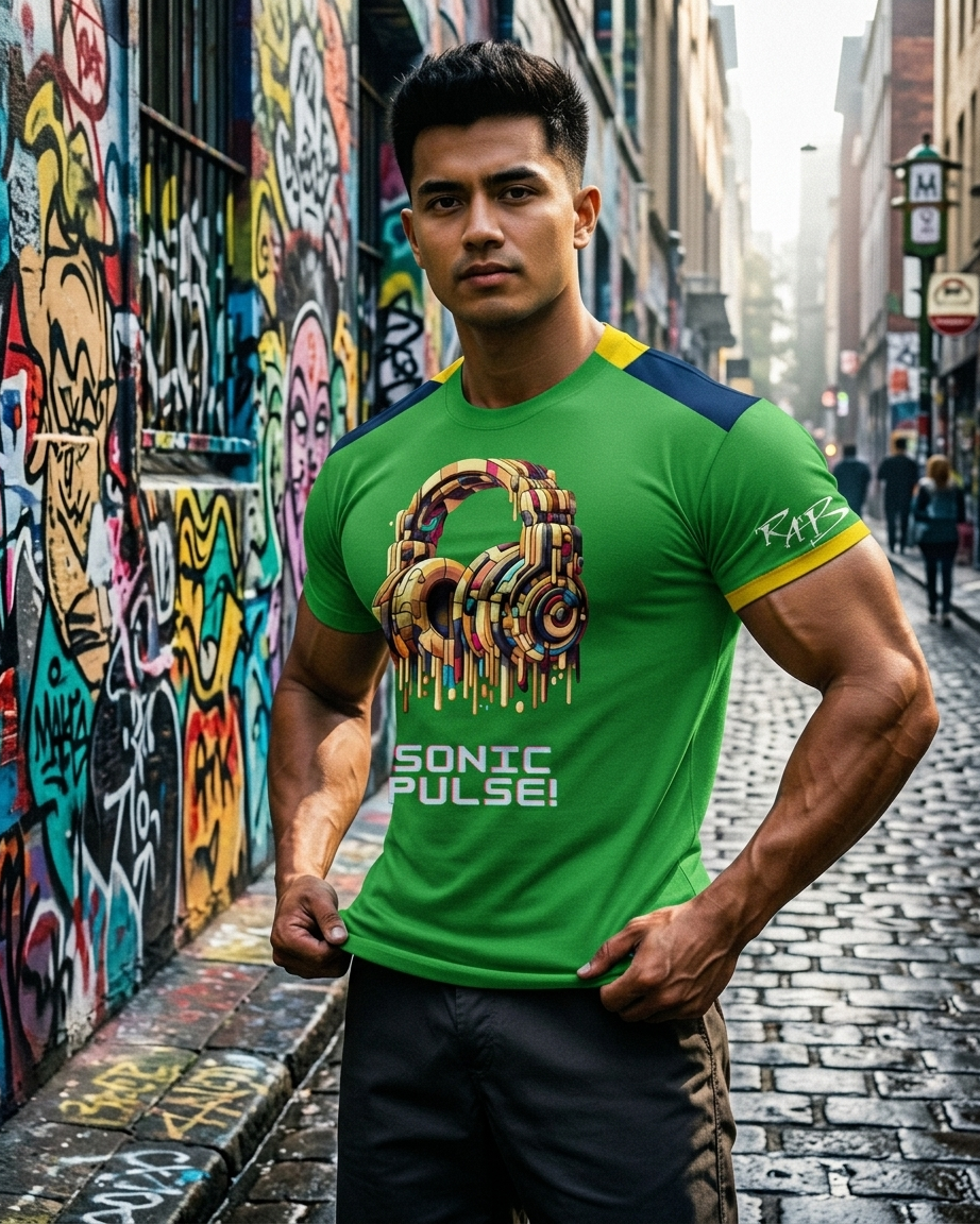 Green Sonic Pulse Drop Cut T-Shirt: with one free Activewear T-shirt