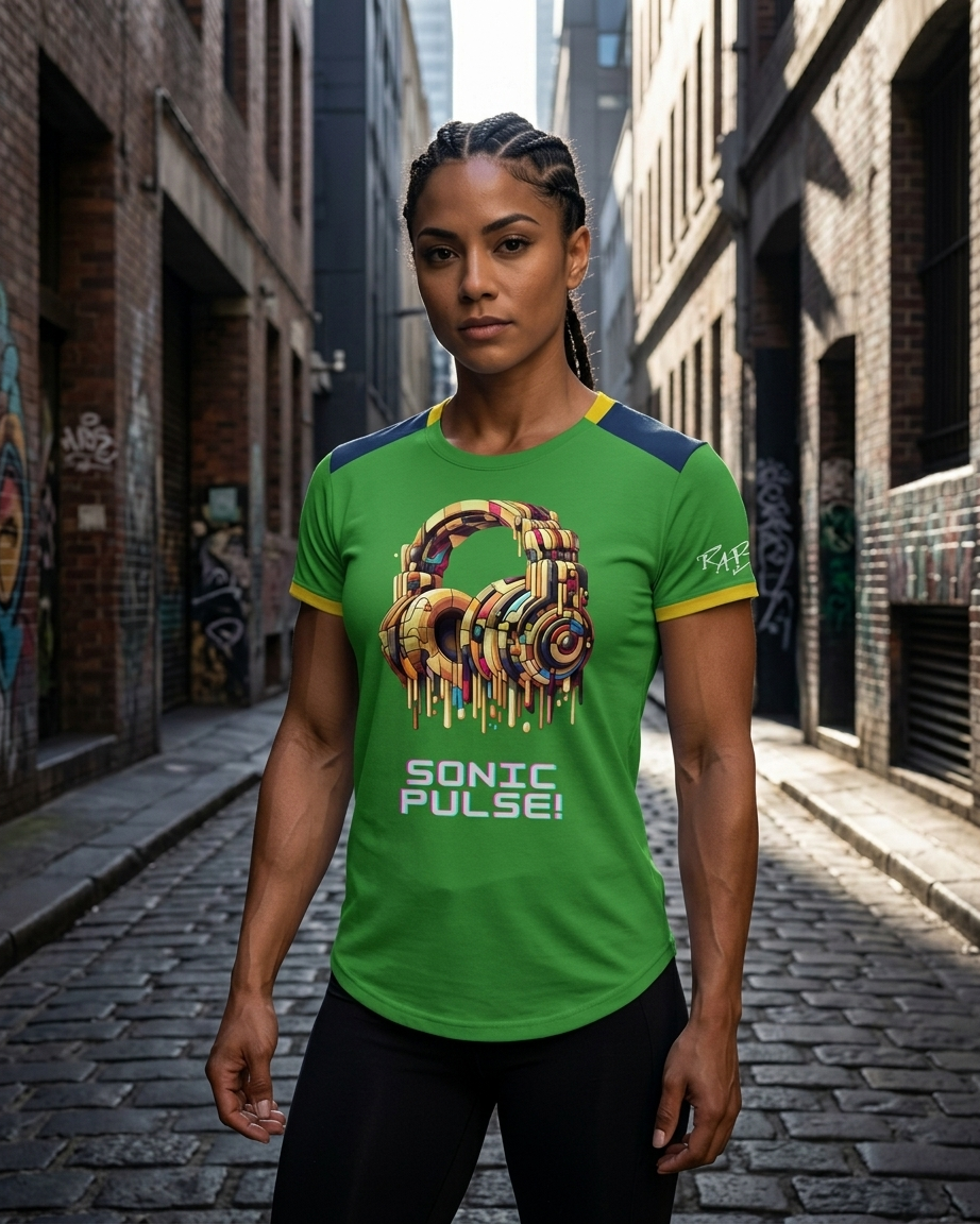 Green Sonic Pulse Drop Cut T-Shirt: with one free Activewear T-shirt