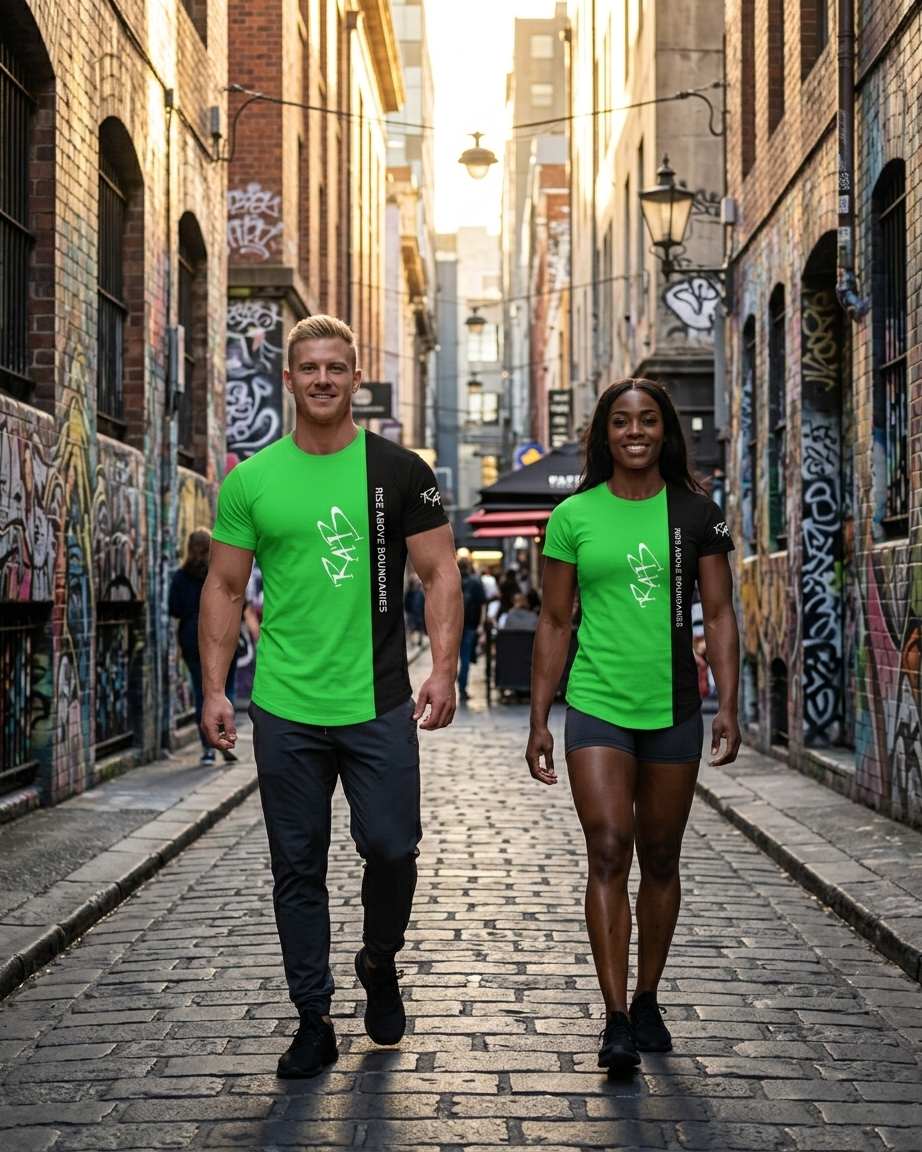 Green Black Split Drop Cut T-shirt: with one free Activewear T-shirt