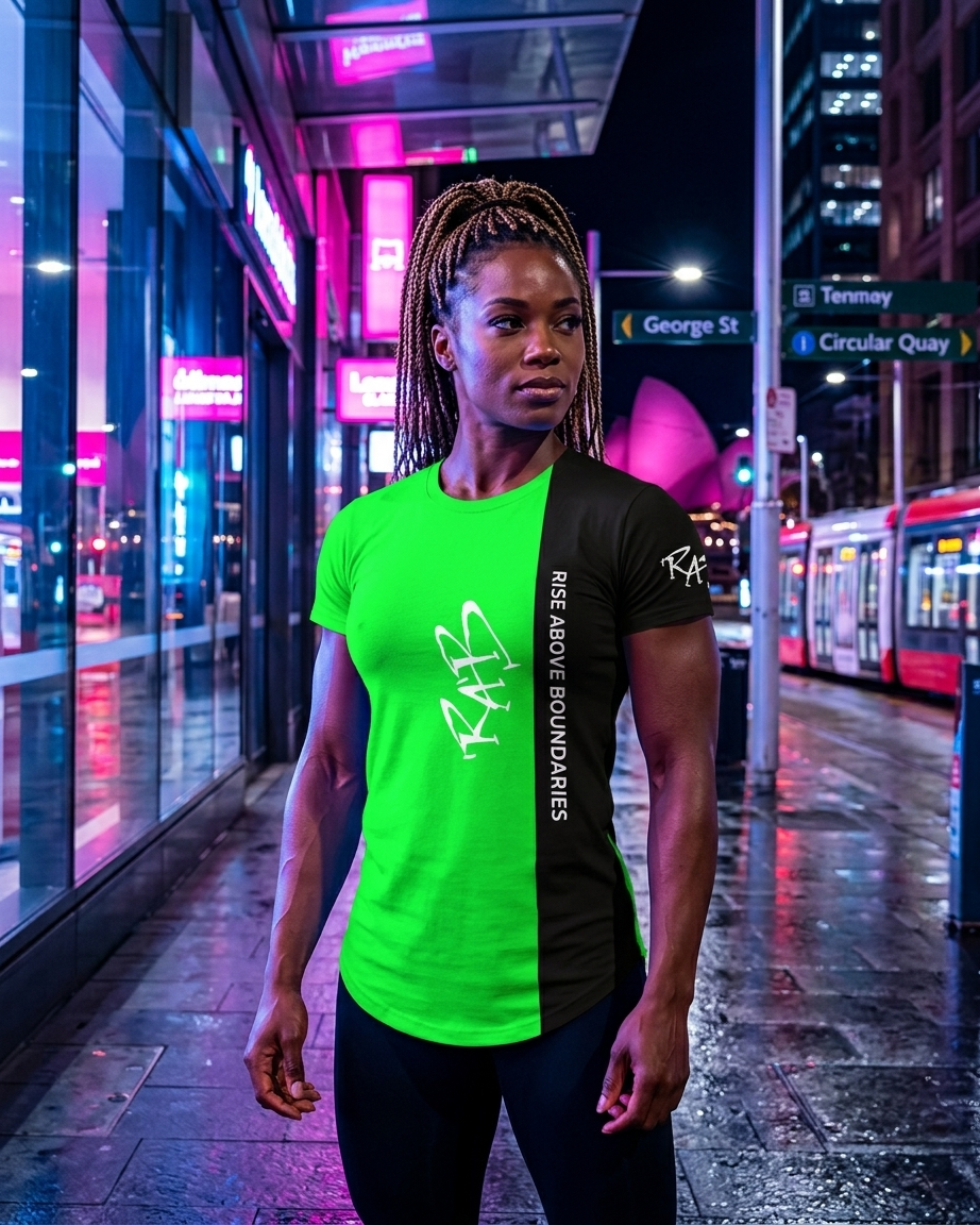 Green Black Split Drop Cut T-shirt: with one free Activewear T-shirt