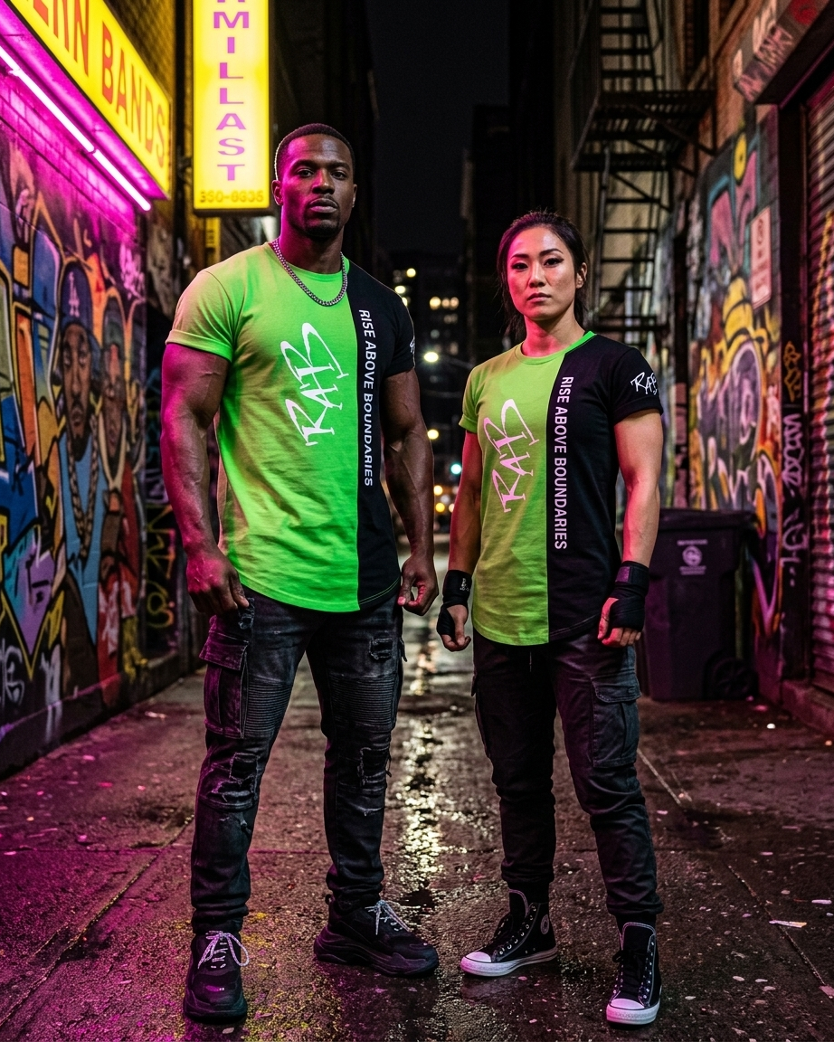 Green Black Split Drop Cut T-shirt: with one free Activewear T-shirt