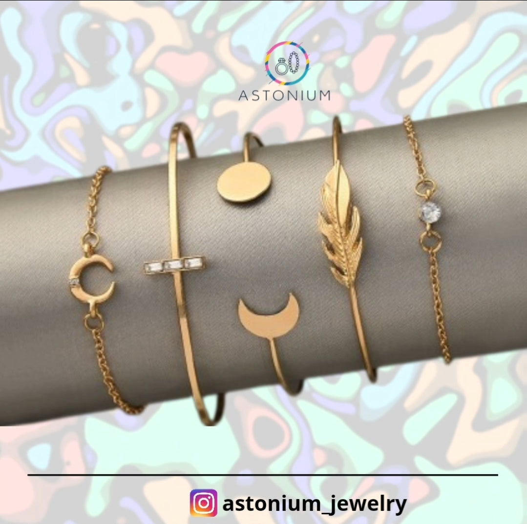 High Five- Set of 5 Golden Bracelets