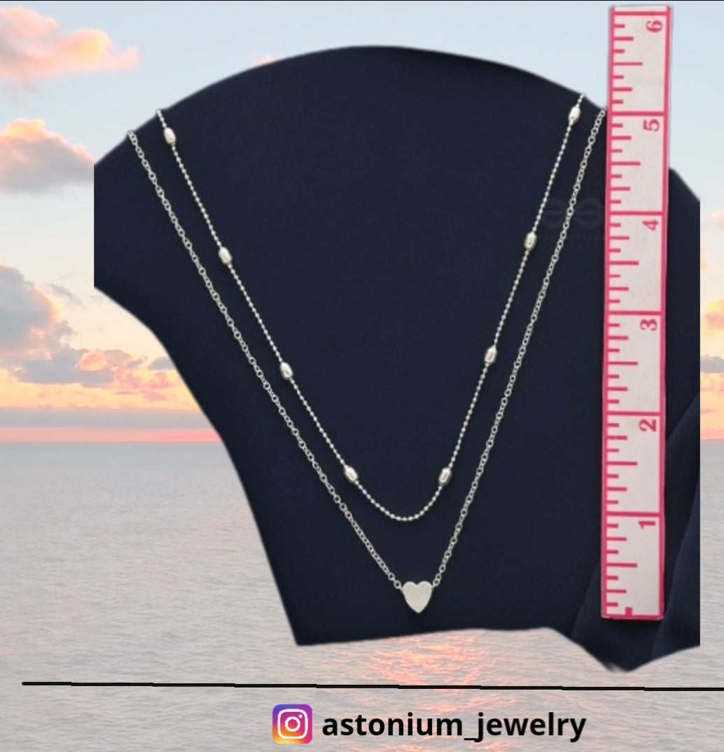 Charming beauty double layered Heart necklace- Silver color