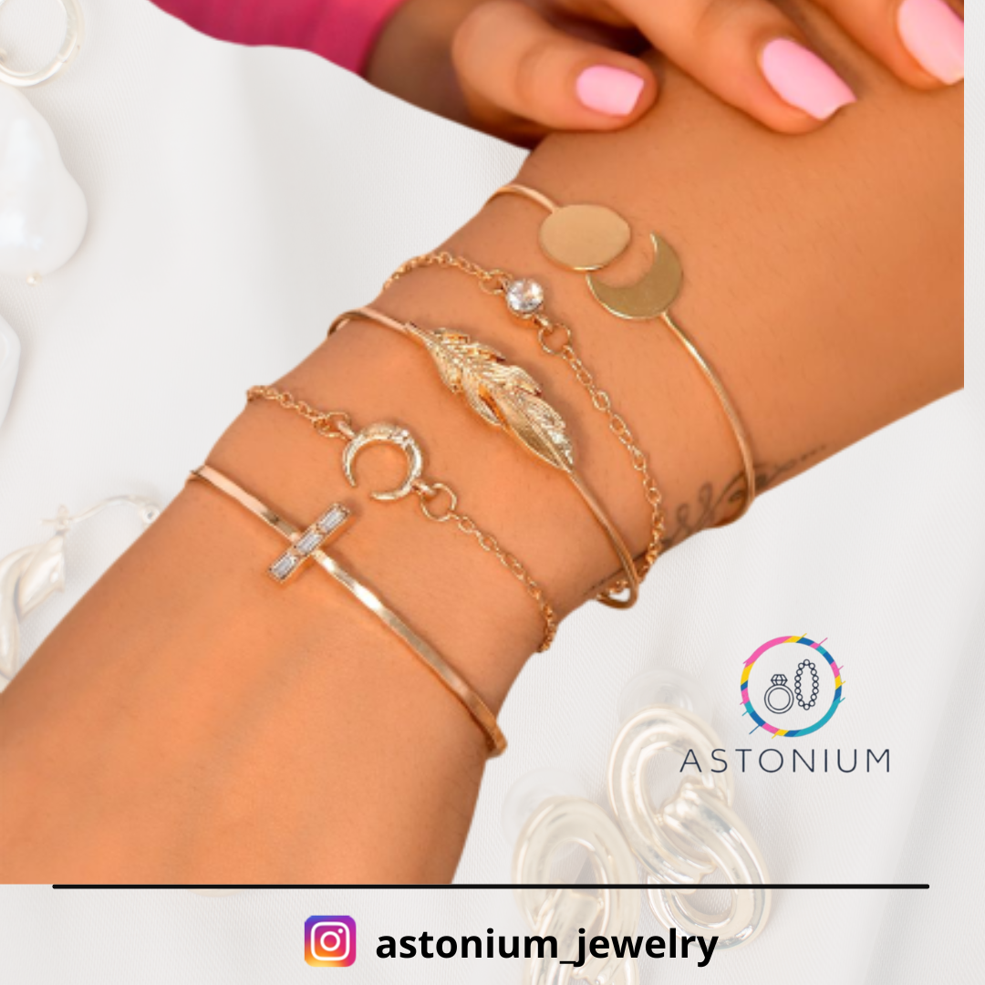 High Five- Set of 5 Golden Bracelets