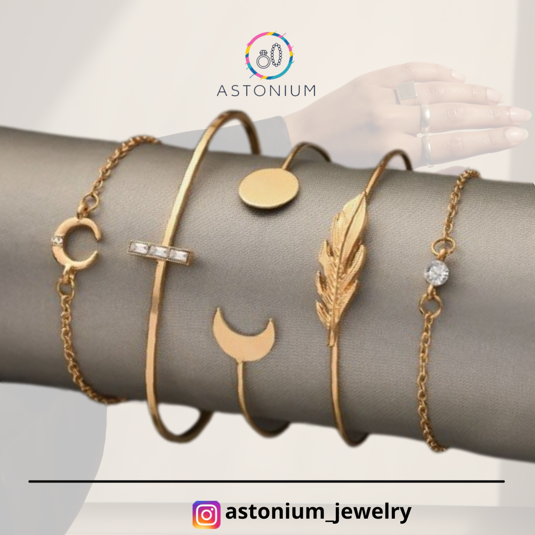 High Five- Set of 5 Golden Bracelets