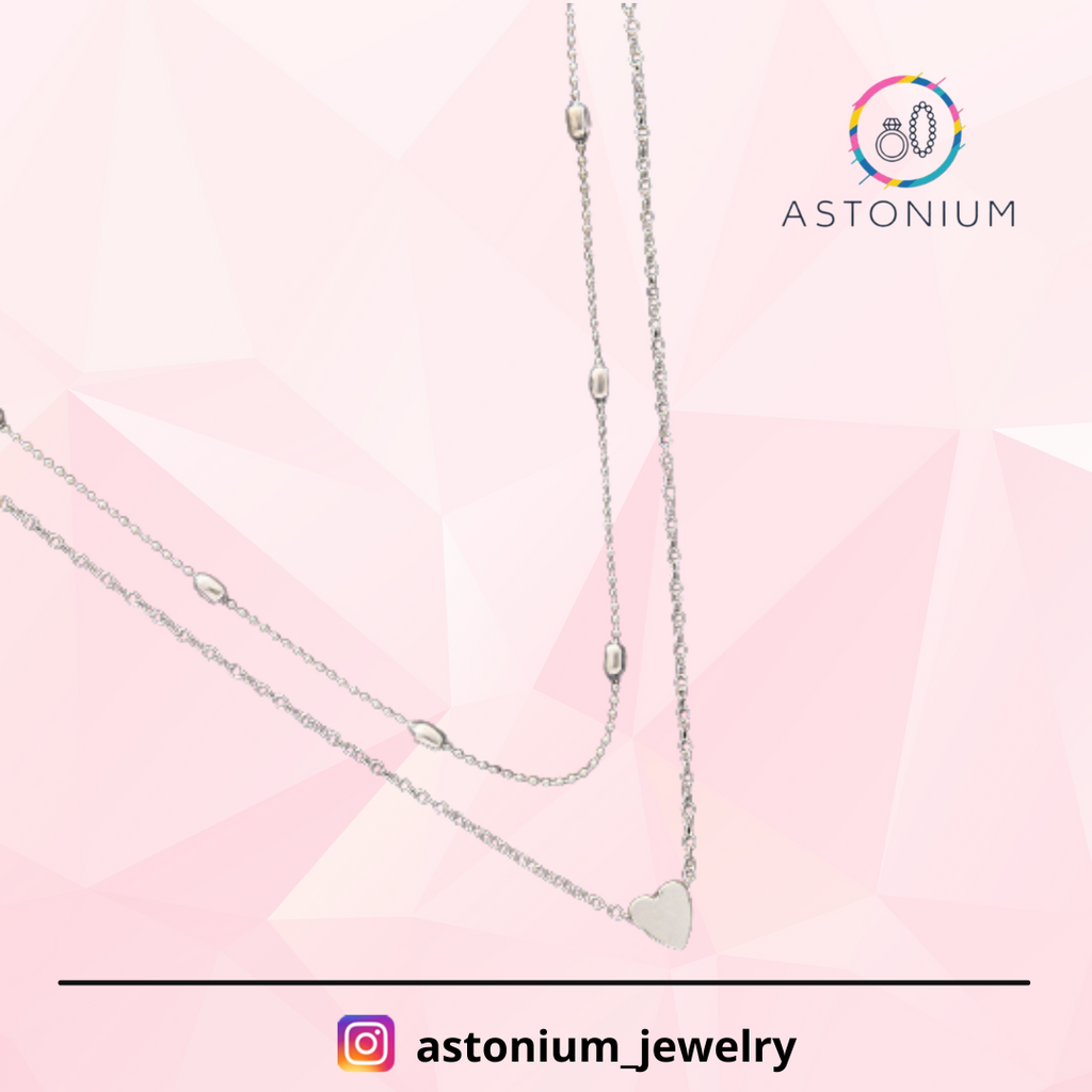 Charming beauty double layered Heart necklace- Silver color