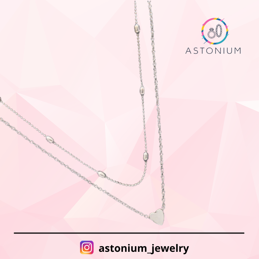 Charming beauty double layered Heart necklace- Silver color