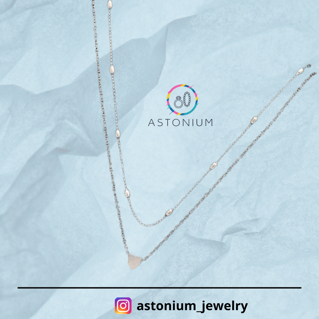 Charming beauty double layered Heart necklace- Silver color