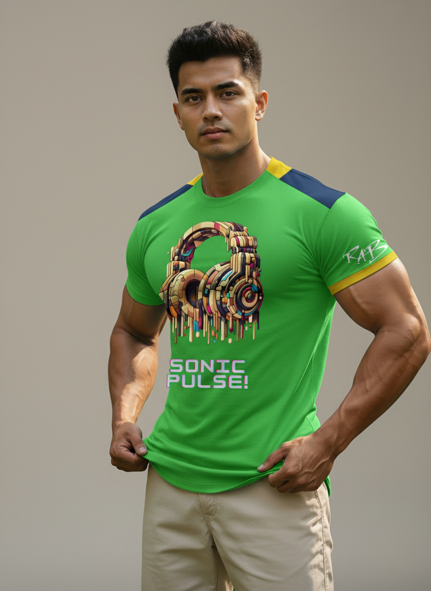 Green Sonic Pulse Drop Cut T-Shirt: with one free Activewear T-shirt