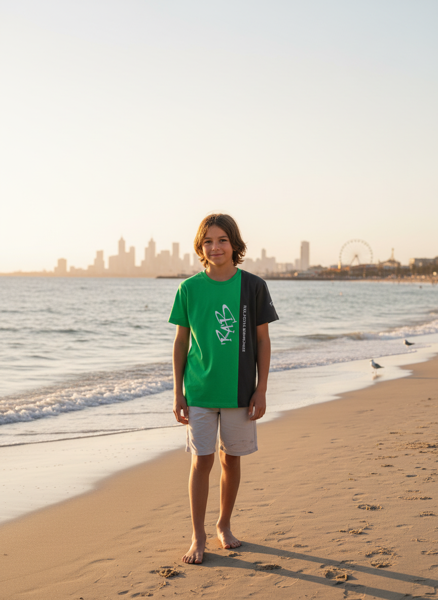 Green Black Split Kids T-shirt