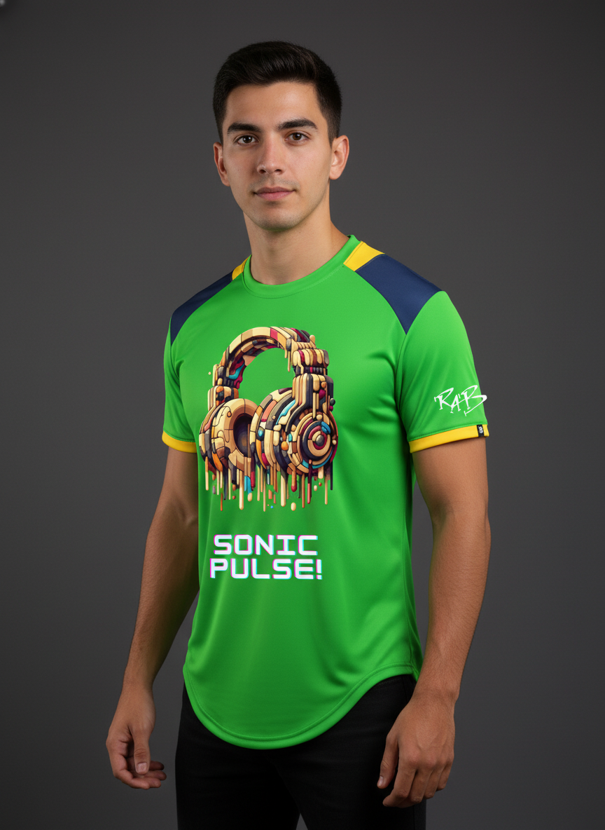 Green Sonic Pulse Drop Cut T-Shirt: with one free Activewear T-shirt