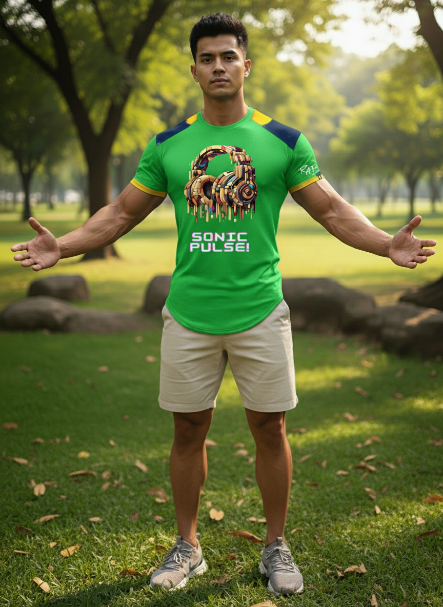 Green Sonic Pulse Drop Cut T-Shirt: with one free Activewear T-shirt
