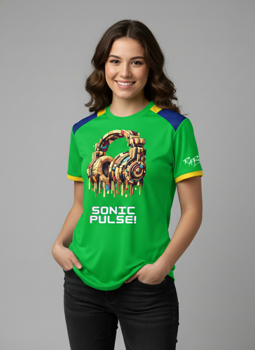 Green Sonic Pulse Drop Cut T-Shirt: with one free Activewear T-shirt