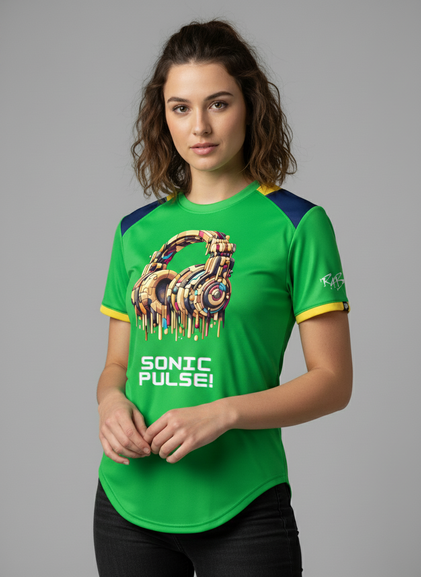 Green Sonic Pulse Drop Cut T-Shirt: with one free Activewear T-shirt