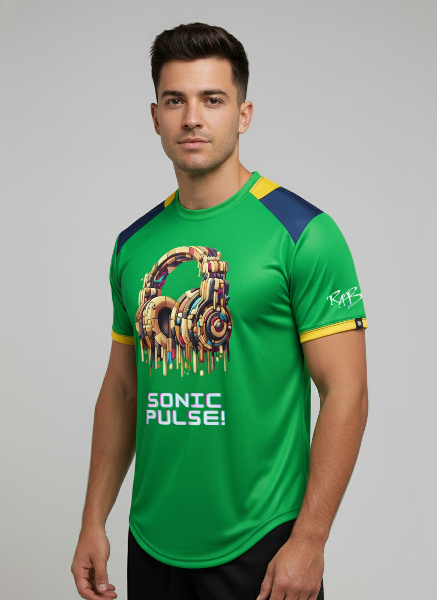 Green Sonic Pulse Drop Cut T-Shirt: with one free Activewear T-shirt