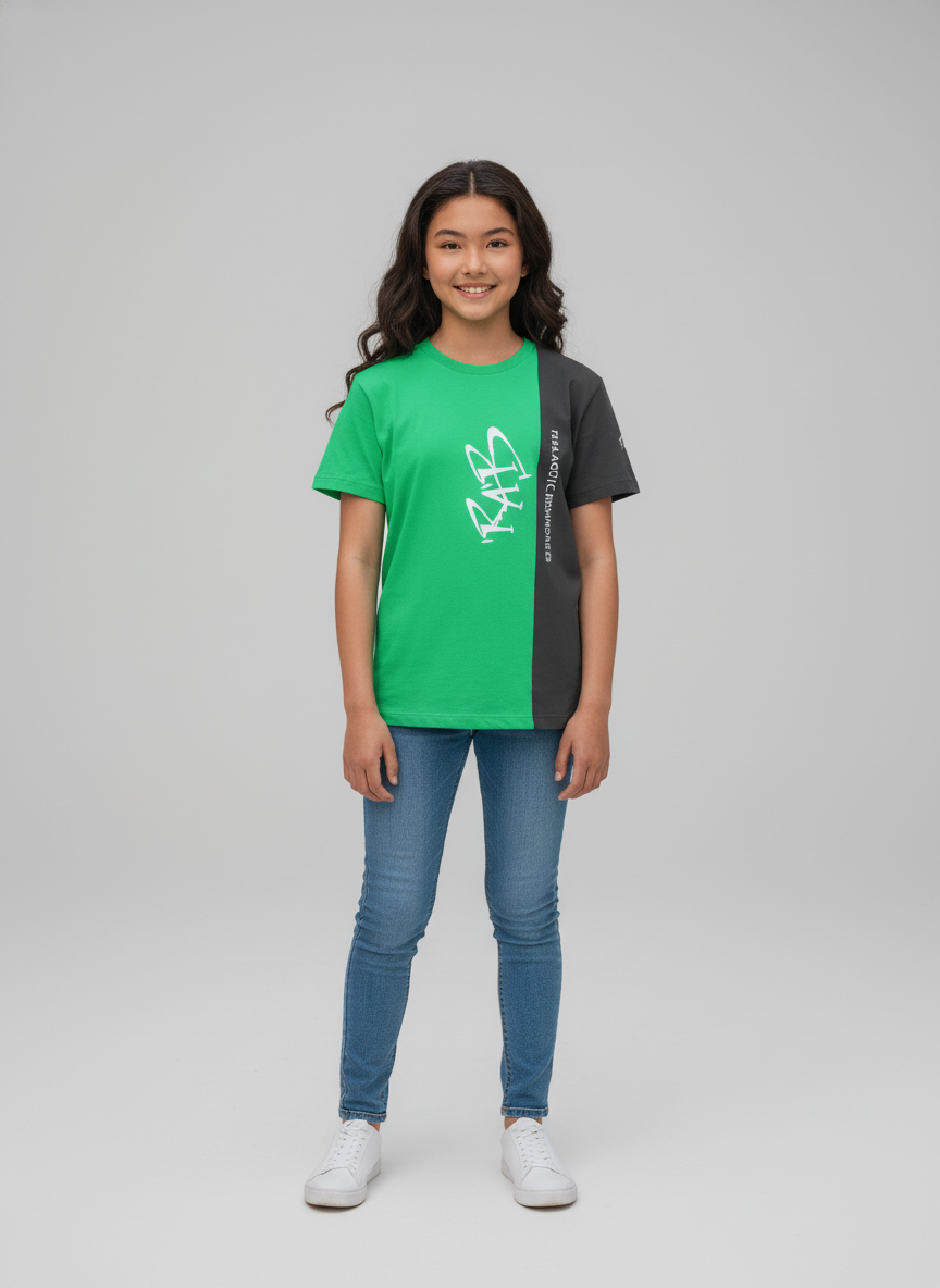 Green Black Split Kids T-shirt