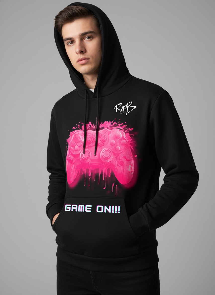 Black game on hoodie with Pink bleeding controller