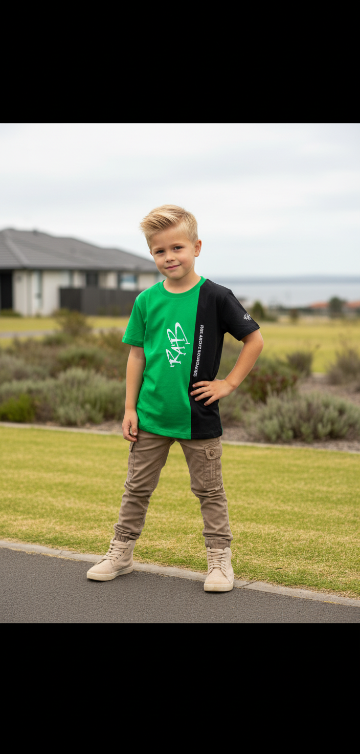 Green Black Split Kids T-shirt