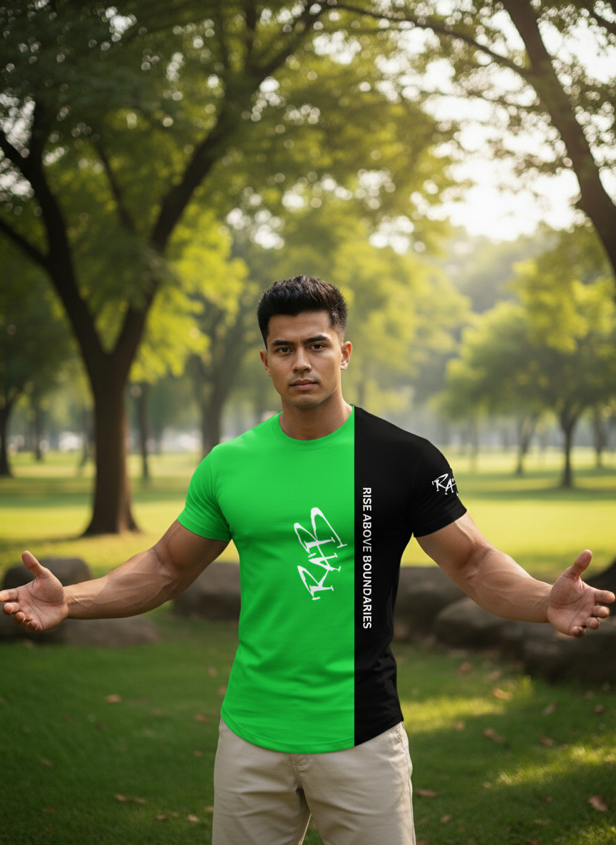 Green Black Split Drop Cut T-shirt: with one free Activewear T-shirt