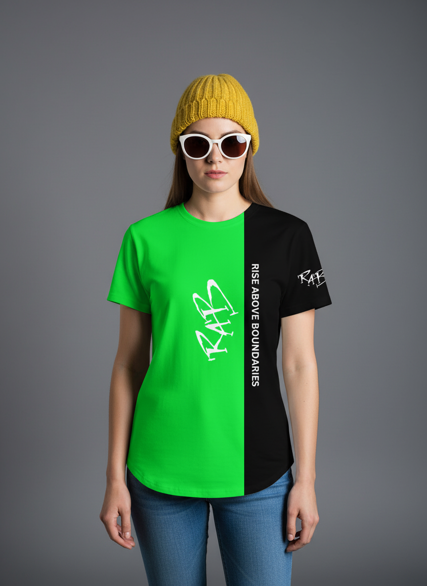 Green Black Split Drop Cut T-shirt: with one free Activewear T-shirt