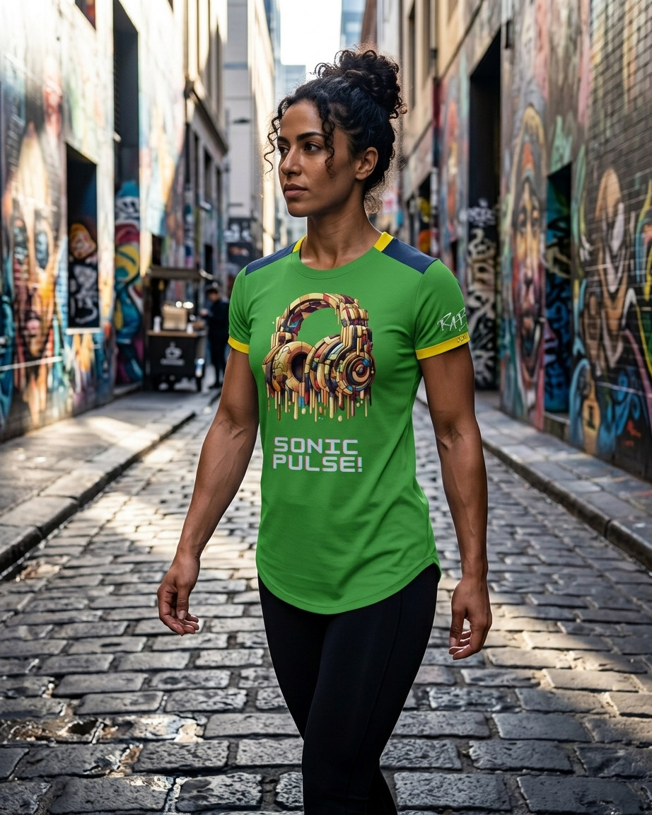 Green Sonic Pulse Drop Cut T-Shirt: with one free Activewear T-shirt